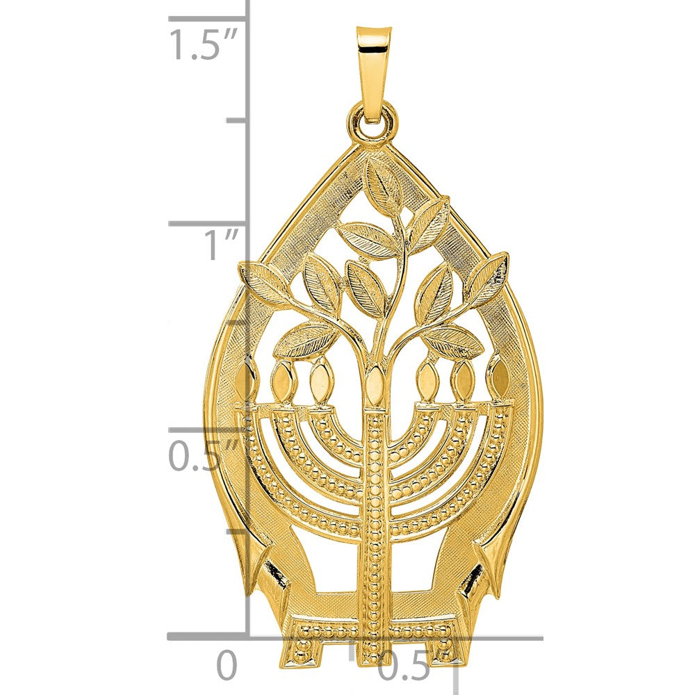 14k Polished Hollow Menorah Tree of Life Pendant