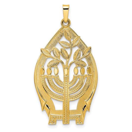 14k Polished Hollow Menorah Tree of Life Pendant