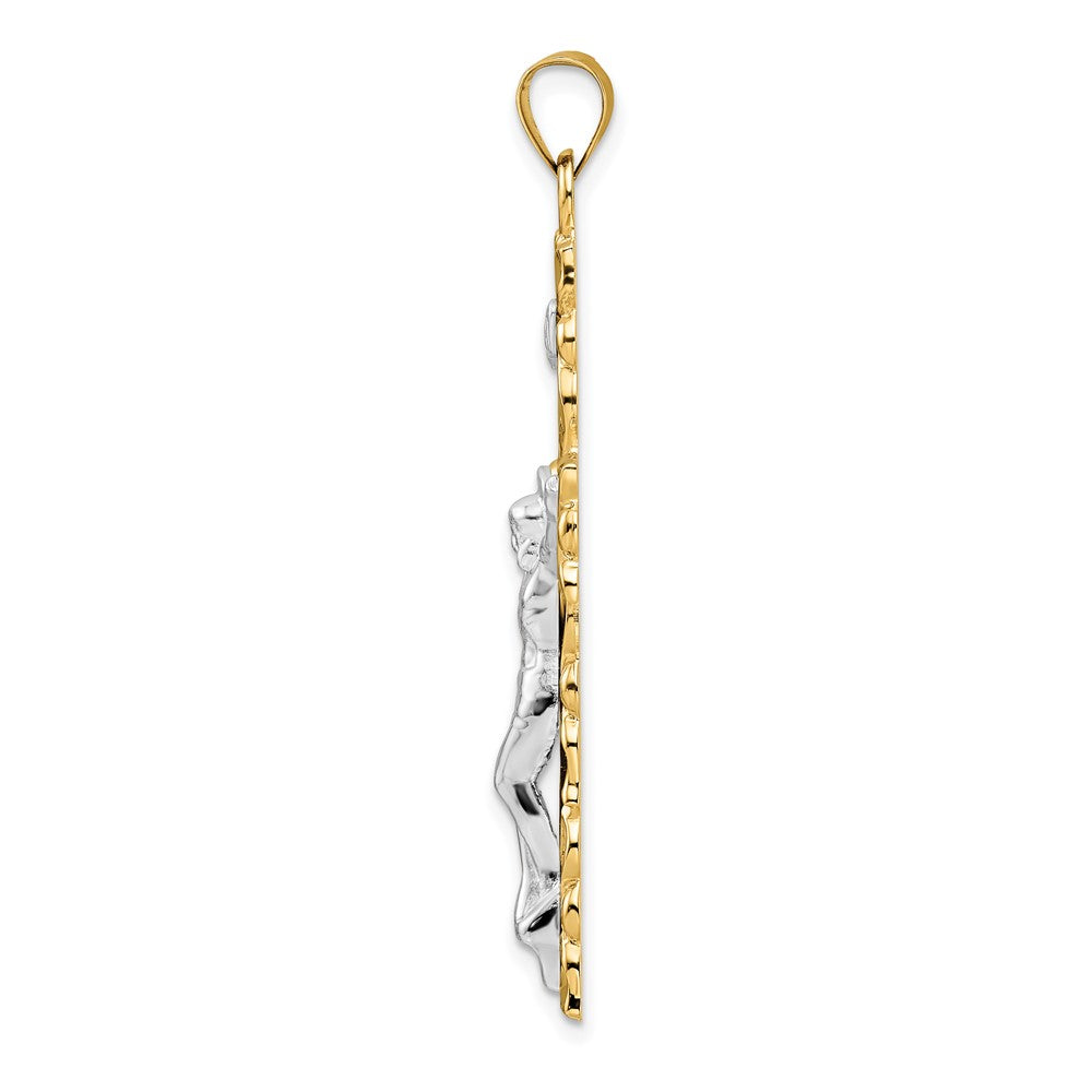 14k Two-tone Polished Solid INRI Crucifix Pendant