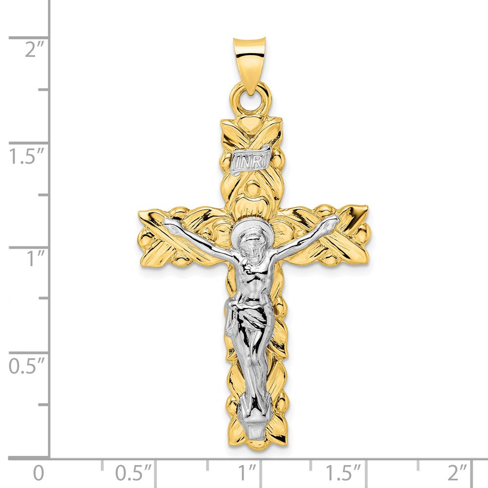 14k Two-tone Polished Solid INRI Crucifix Pendant