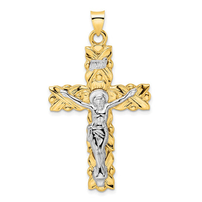 14k Two-tone Polished Solid INRI Crucifix Pendant