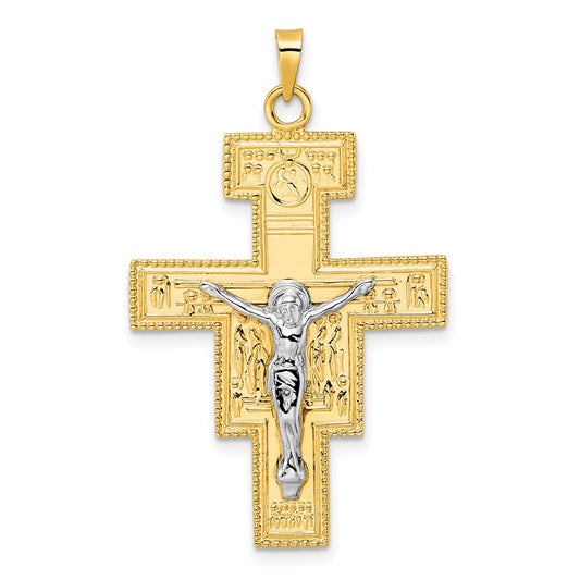 14k Two-tone Polished Fancy Solid Cross Pendant