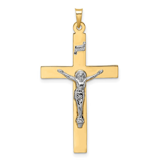 14k Two-tone Polished Solid INRI Crucifix Pendant