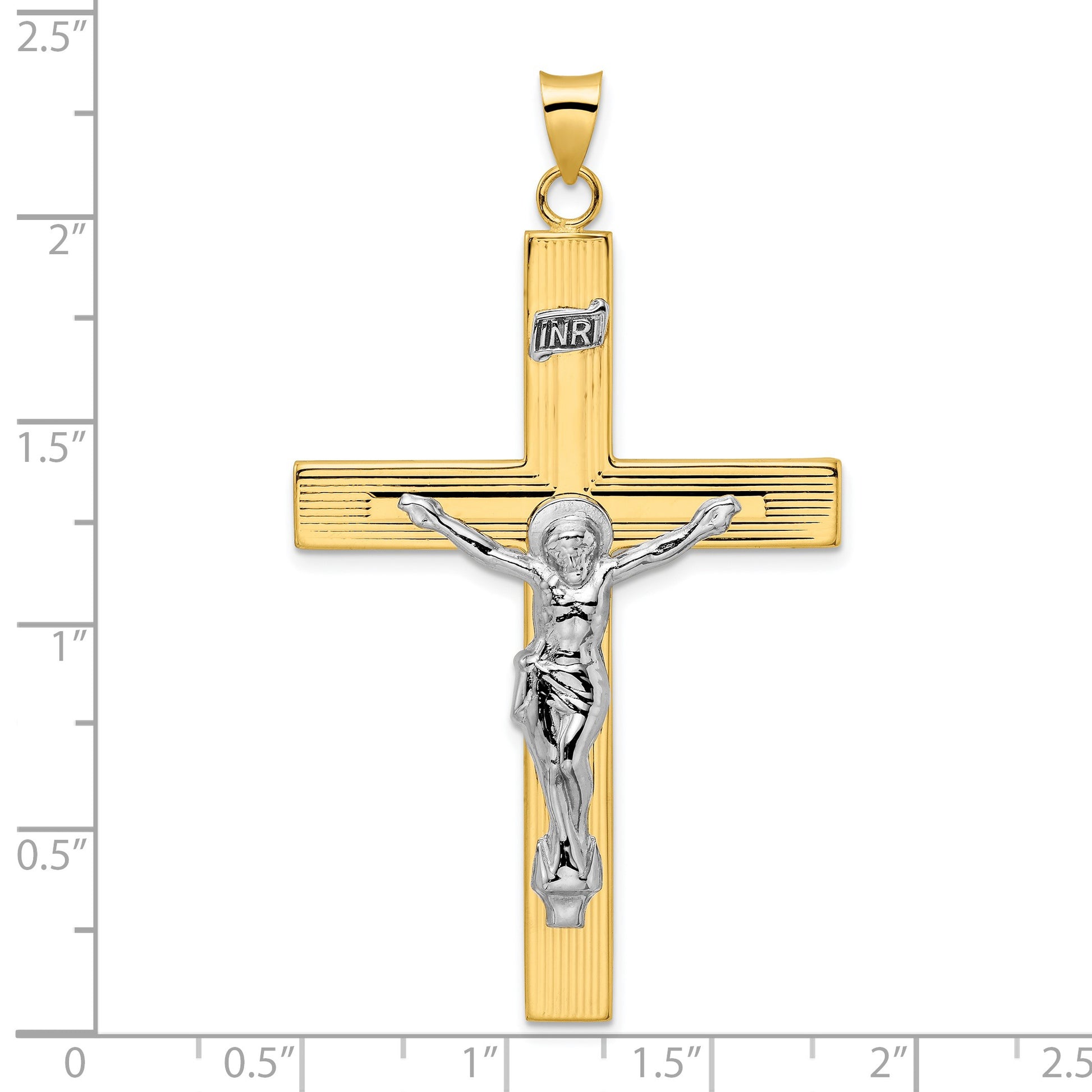 14k Two-tone Polished Solid INRI Crucifix Cross Pendant