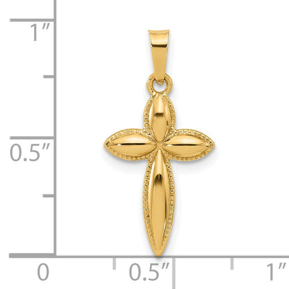 14k Polished Hollow Beaded Edge Passion Cross Pendant