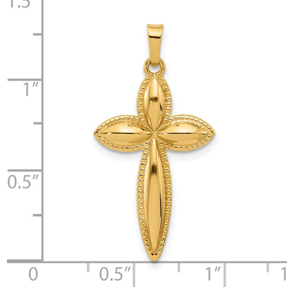 14k Polished Hollow Beaded Edge Passion Cross Pendant
