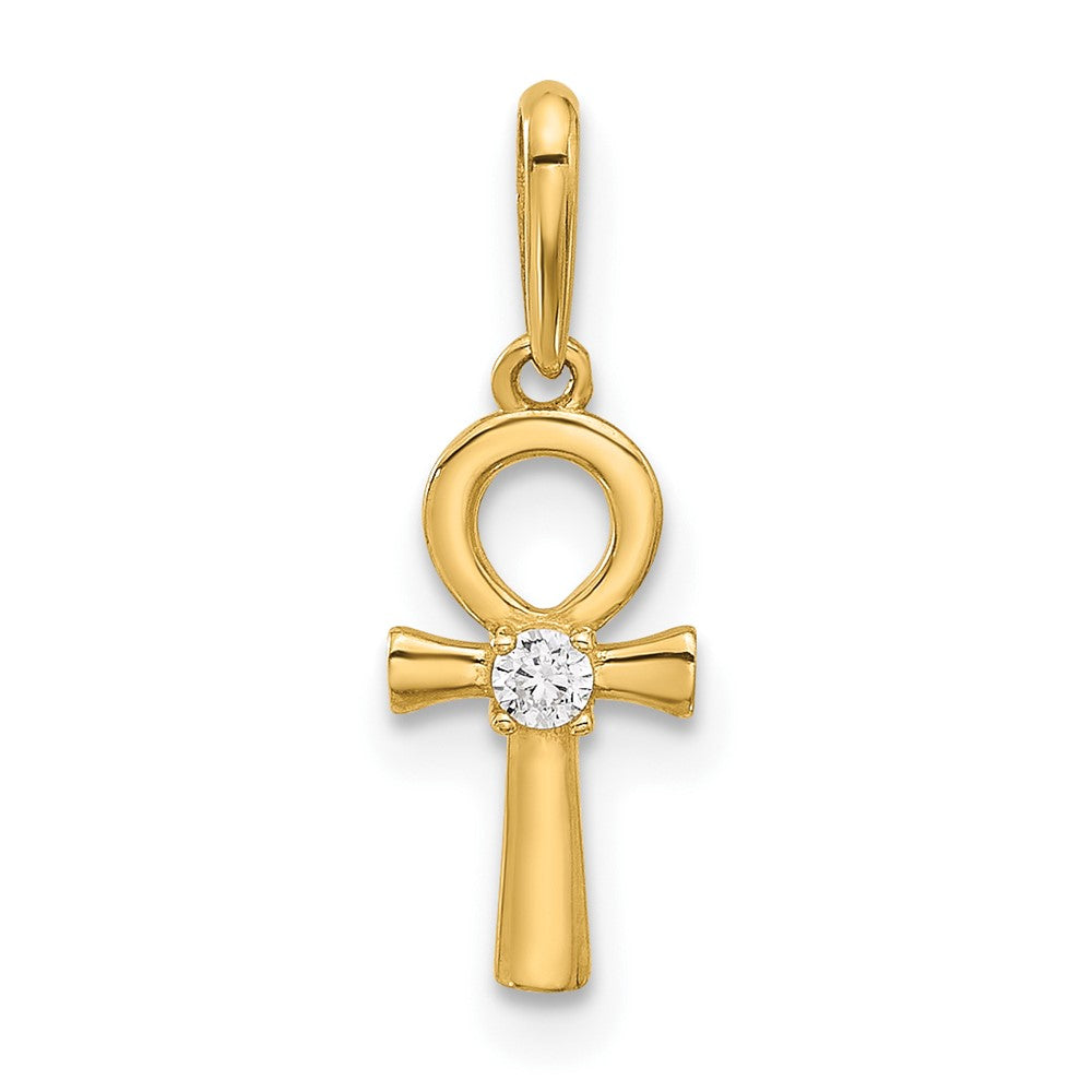 14k Polished CZ Ankh Cross Pendant