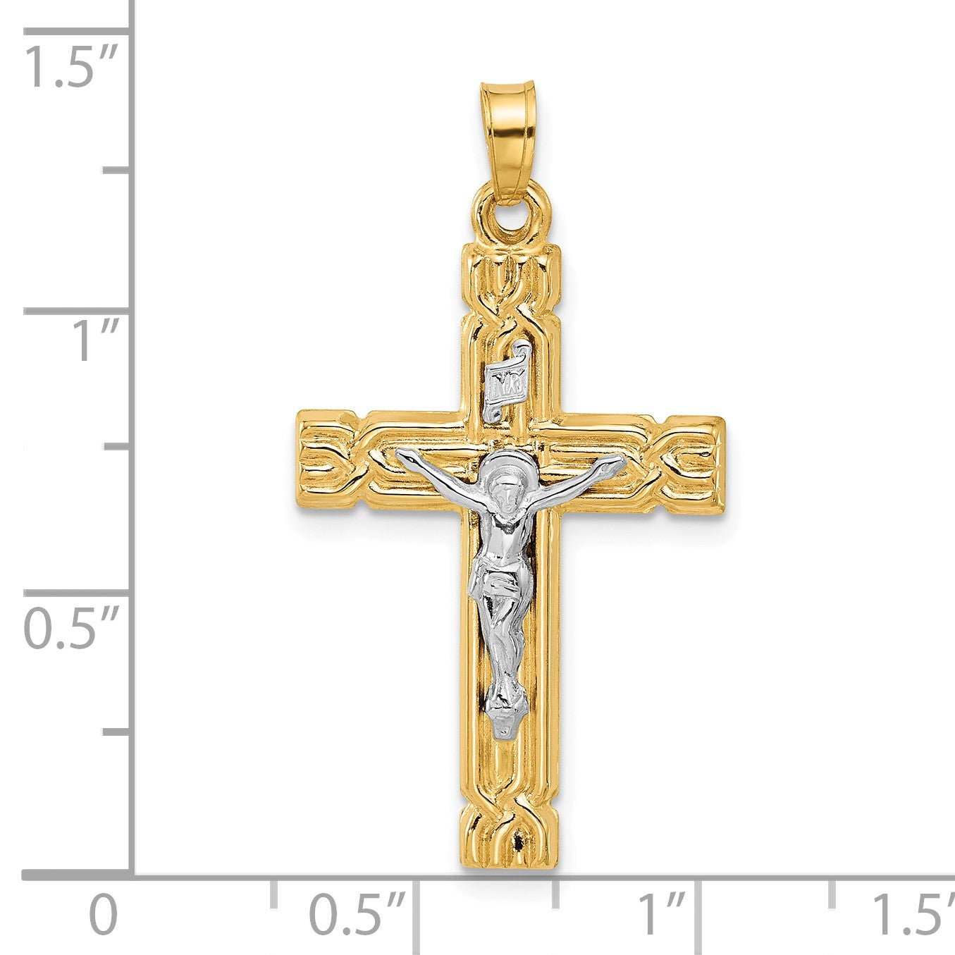 14k Two-Tone Hollow INRI Crucifix Pendant