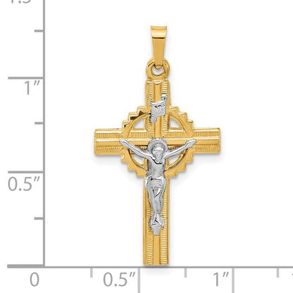 14k Two-Tone Hollow INRI Iona Crucifix Pendent