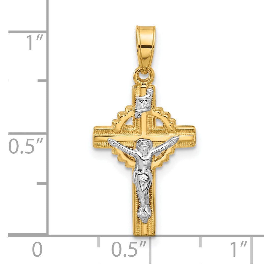14k Two-Tone Hollow INRI Iona Crucifix Pendent