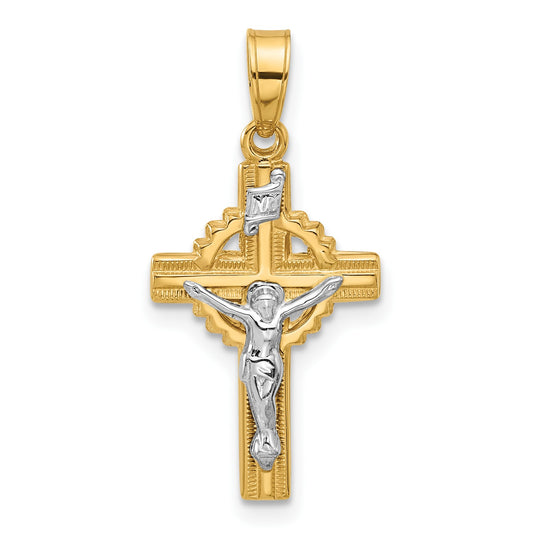 14k Two-Tone Hollow INRI Iona Crucifix Pendent