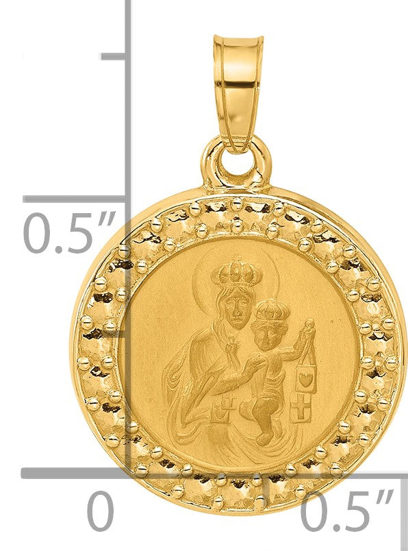 14k Polished and Satin Hollow Our Lady of Mt. Carmel Medal Round Pendant