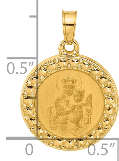 14k Polished and Satin Hollow Our Lady of Mt. Carmel Medal Round Pendant
