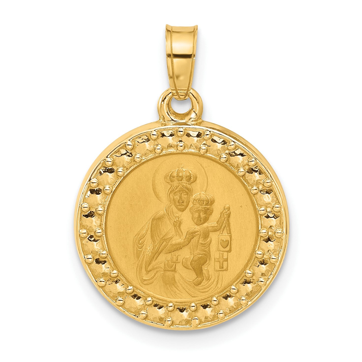 14k Polished and Satin Hollow Our Lady of Mt. Carmel Medal Round Pendant