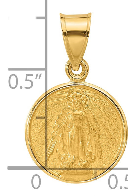 14k Polished and Satin Solid Miraculous Medal Plain Back Pendant