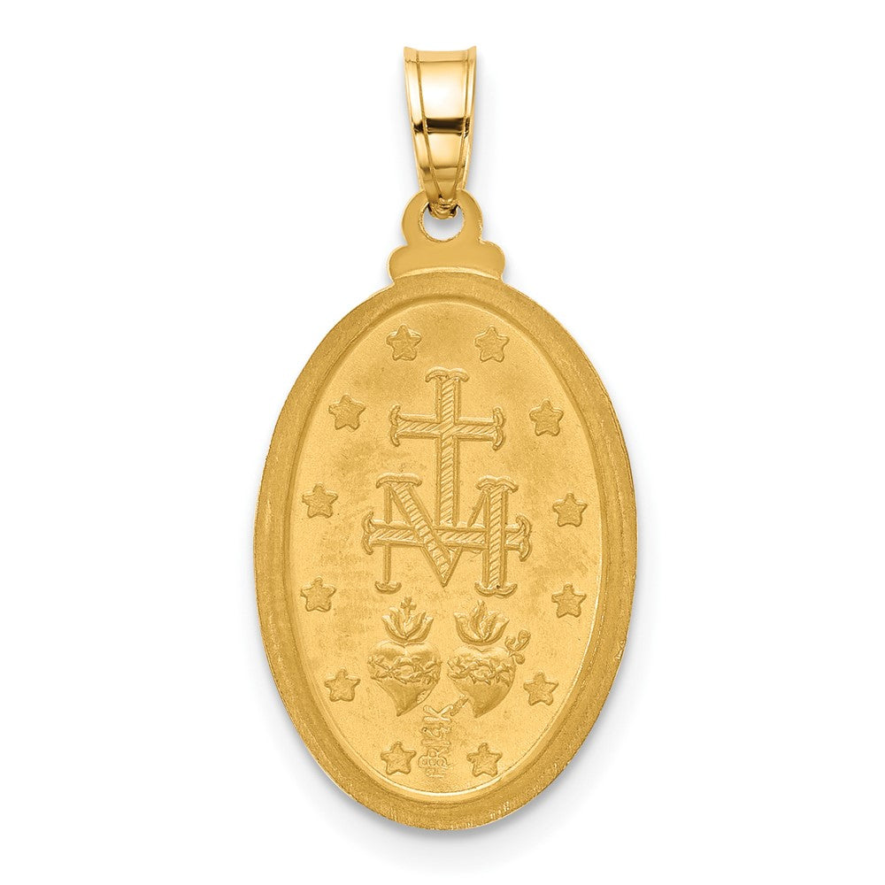 14K with Rhodium Satin and Polished Miraculous Medal Solid Oval Pendant