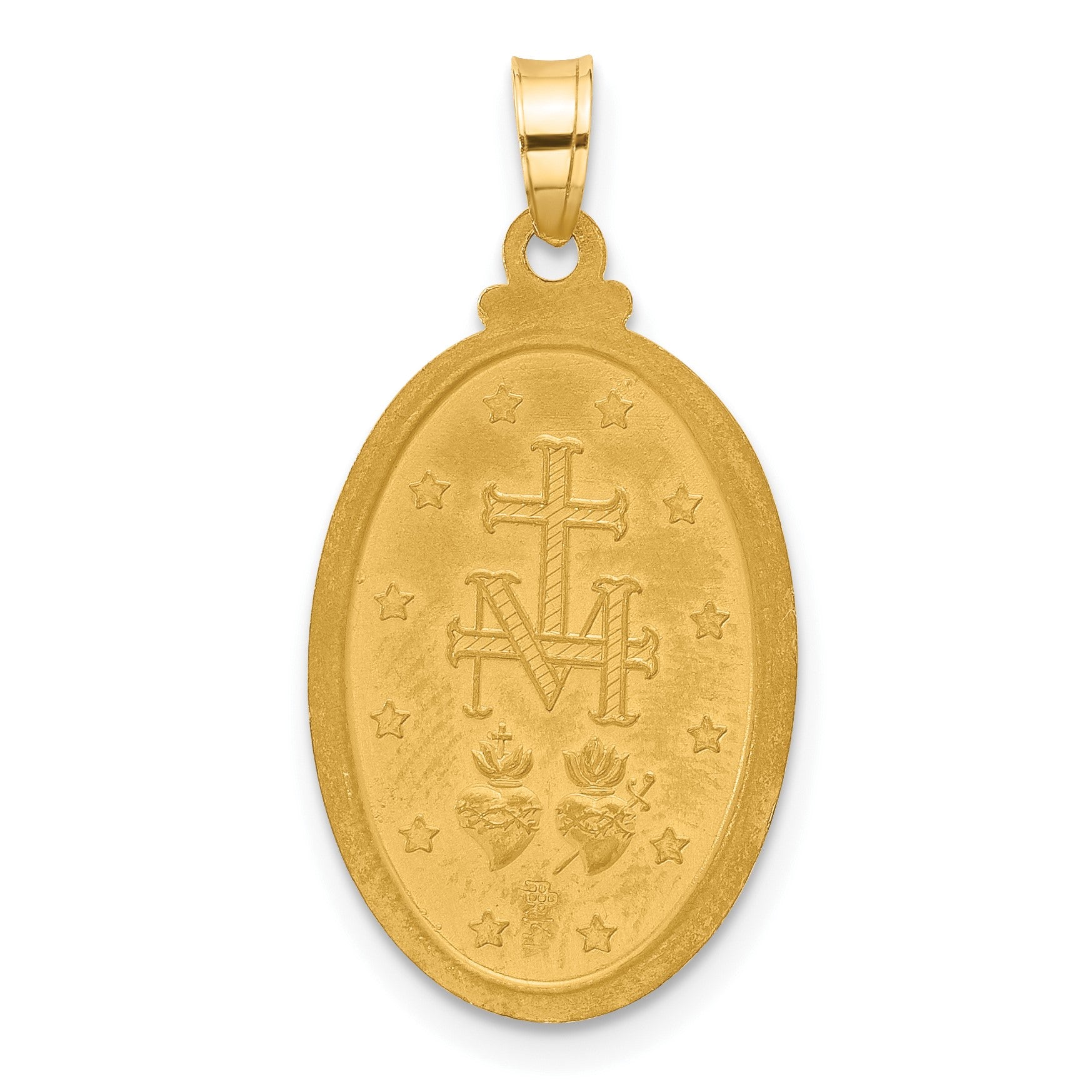 14k Polished and Satin Solid Miraculous Medal Oval Pendant