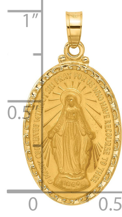 14k Polished and Satin Solid Miraculous Medal Oval Pendant