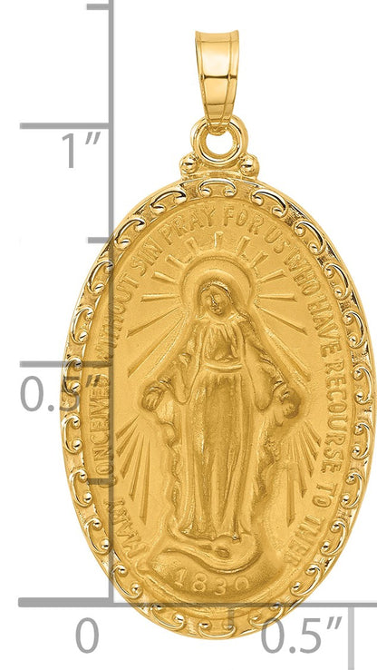 14k Polished and Satin Solid Miraculous Medal Oval Pendant