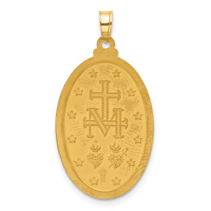 14K with Rhodium Satin and Polished Miraculous Medal Solid Oval Pendant