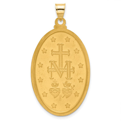 14K with Rhodium Satin and Polished Miraculous Medal Solid Oval Pendant