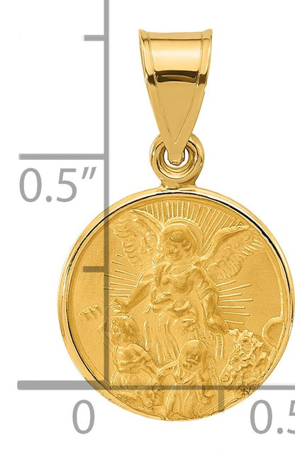 14k Polished and Satin Solid Our Guardian Angel Medal Pendant