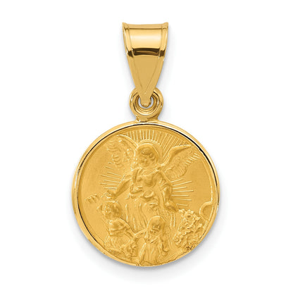 14k Polished and Satin Solid Our Guardian Angel Medal Pendant
