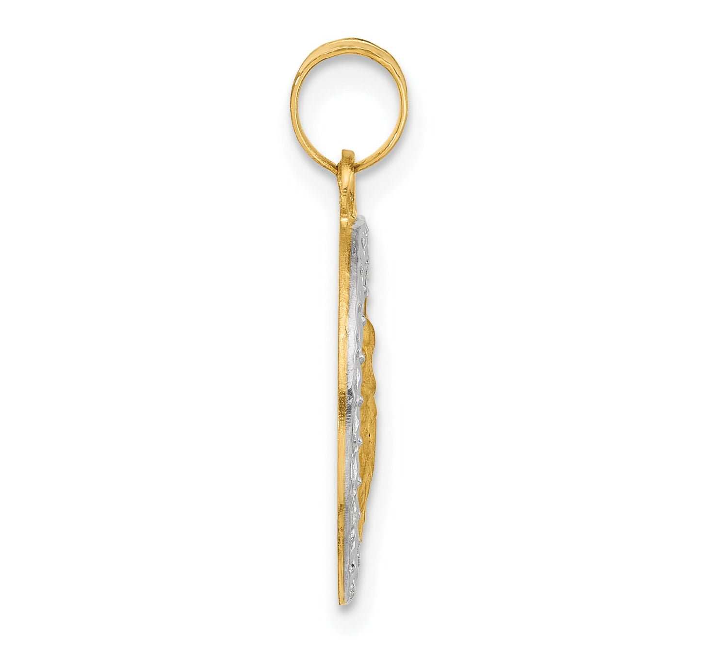 14K with White Rhodium Satin and Polished Hollow St. Anthony Medal Round Pendant