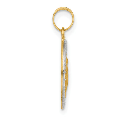 14K with White Rhodium Satin and Polished Hollow St. Anthony Medal Round Pendant