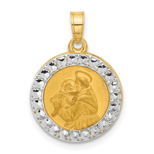 14K with White Rhodium Hollow St. Anthony Medal