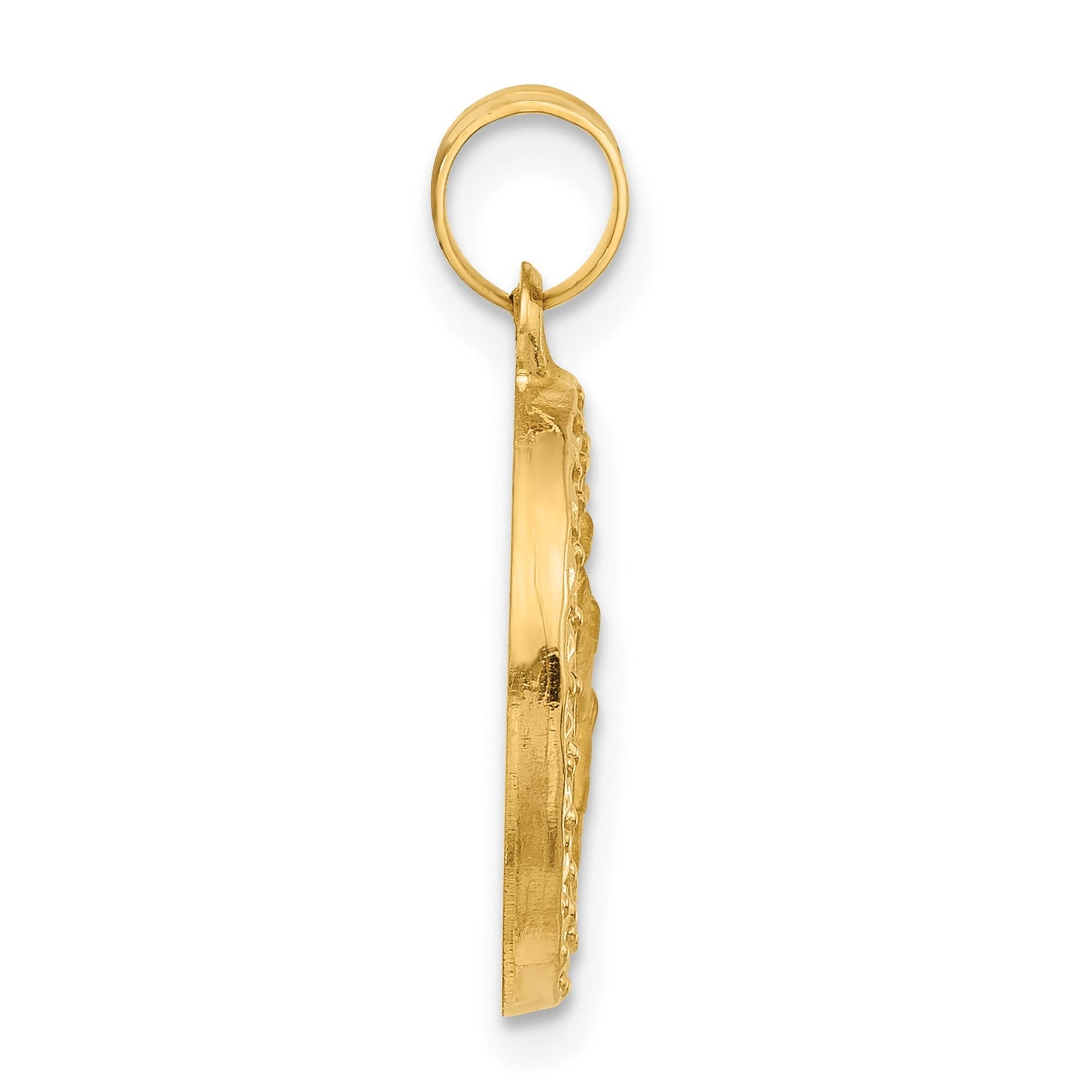 14k Polished and Satin Hollow St. Christopher Medal Round Pendant