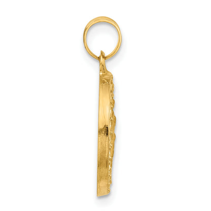 14k Polished and Satin Hollow St. Christopher Medal Round Pendant