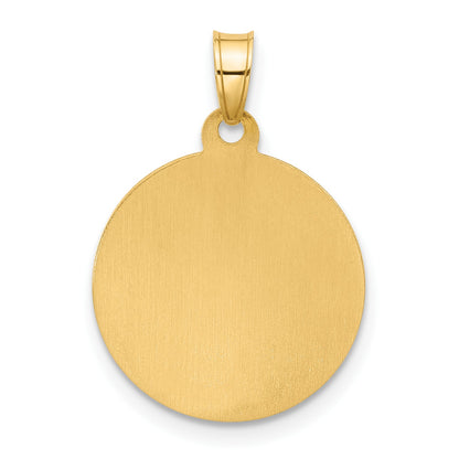 14K with White Rhodium Polished and Satin Hollow St. Christopher Medal Round Pendant