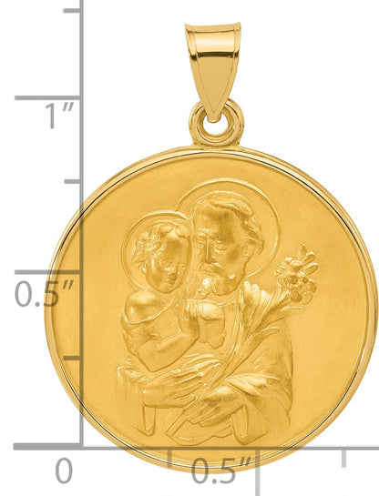 14k Polished and Satin Solid Large St Joseph Medal Round Pendant