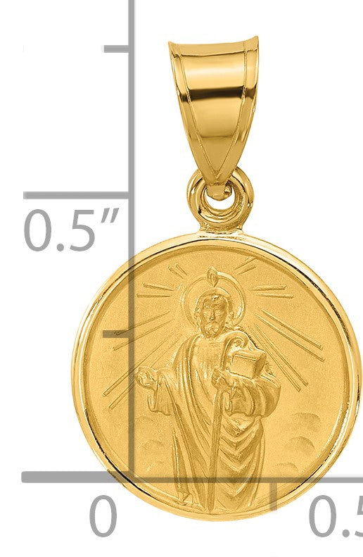14k Polished and Satin Solid St Jude Thaddeus Medal Round Charm
