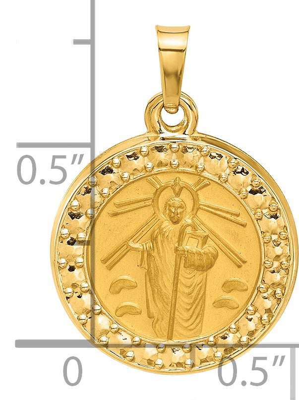 14K Polished and Satin Hollow St. Jude Thaddeus Medal Round Charm