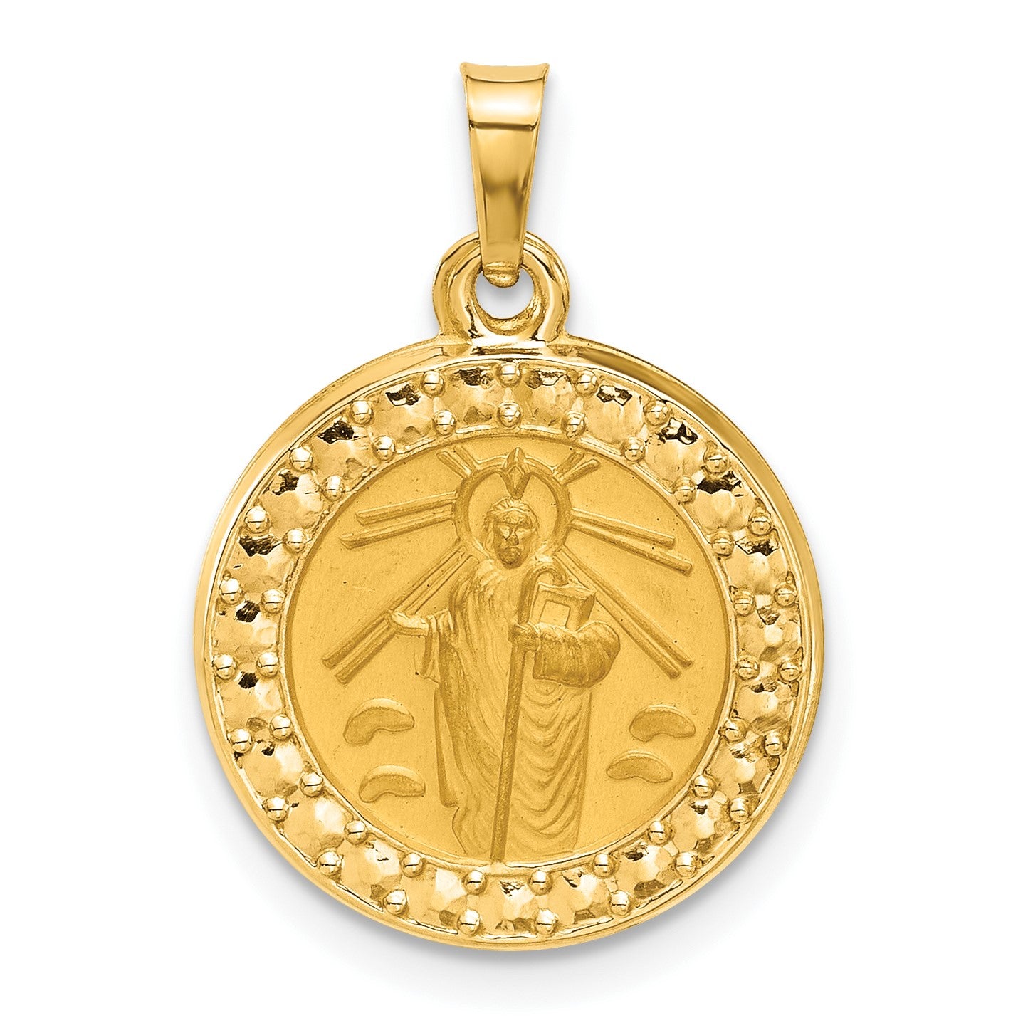 14K Polished and Satin Hollow St. Jude Thaddeus Medal Round Charm
