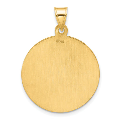 14k Polished and Satin Solid Large St. Michael Medal Round Pendant