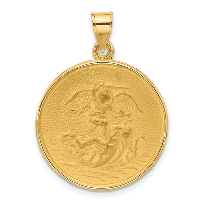 14k Polished and Satin Solid Large St. Michael Medal Round Pendant