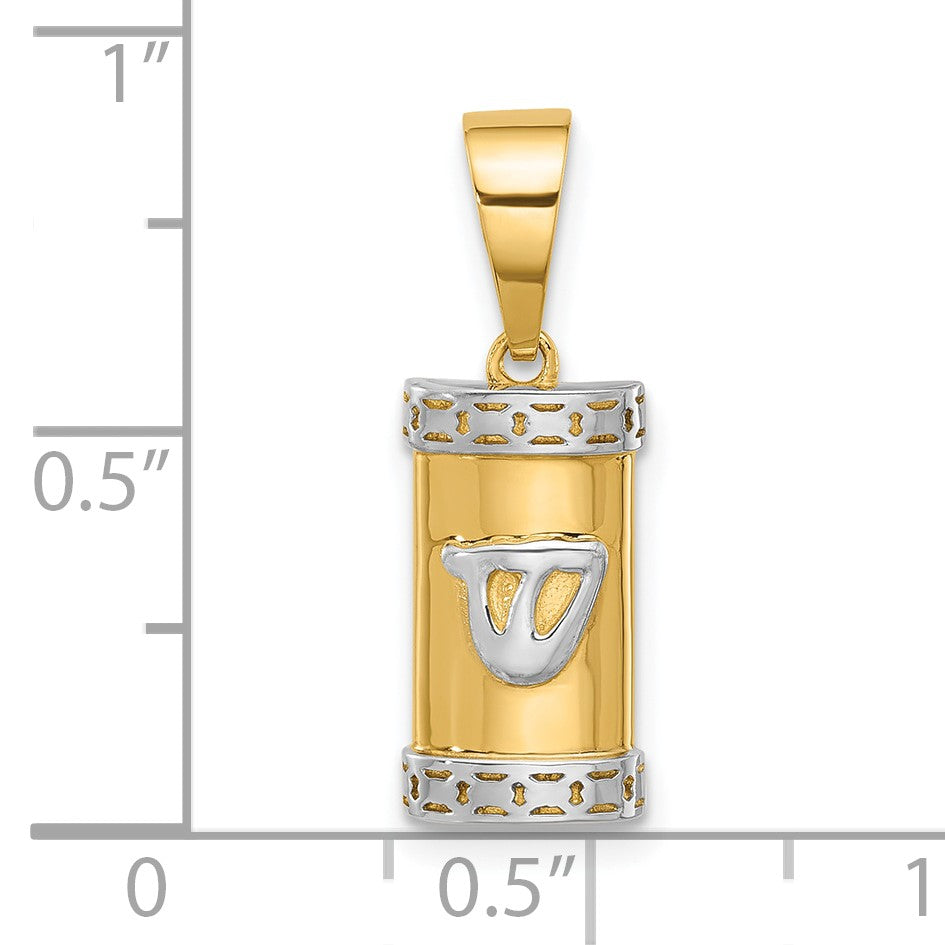 14k with White Rhodium Polished Mezuzah with Shin Pendant
