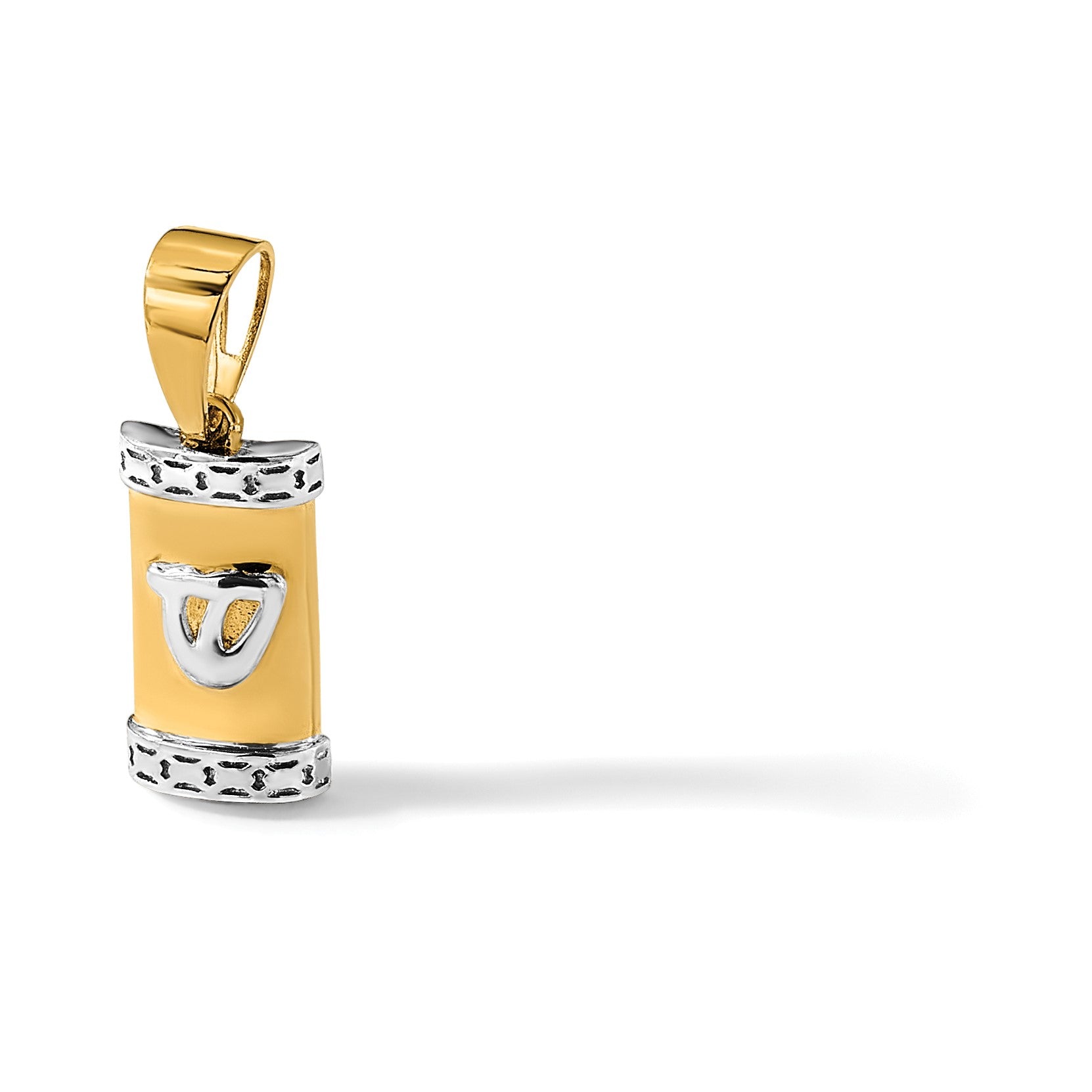14k with White Rhodium Polished Mezuzah with Shin Pendant