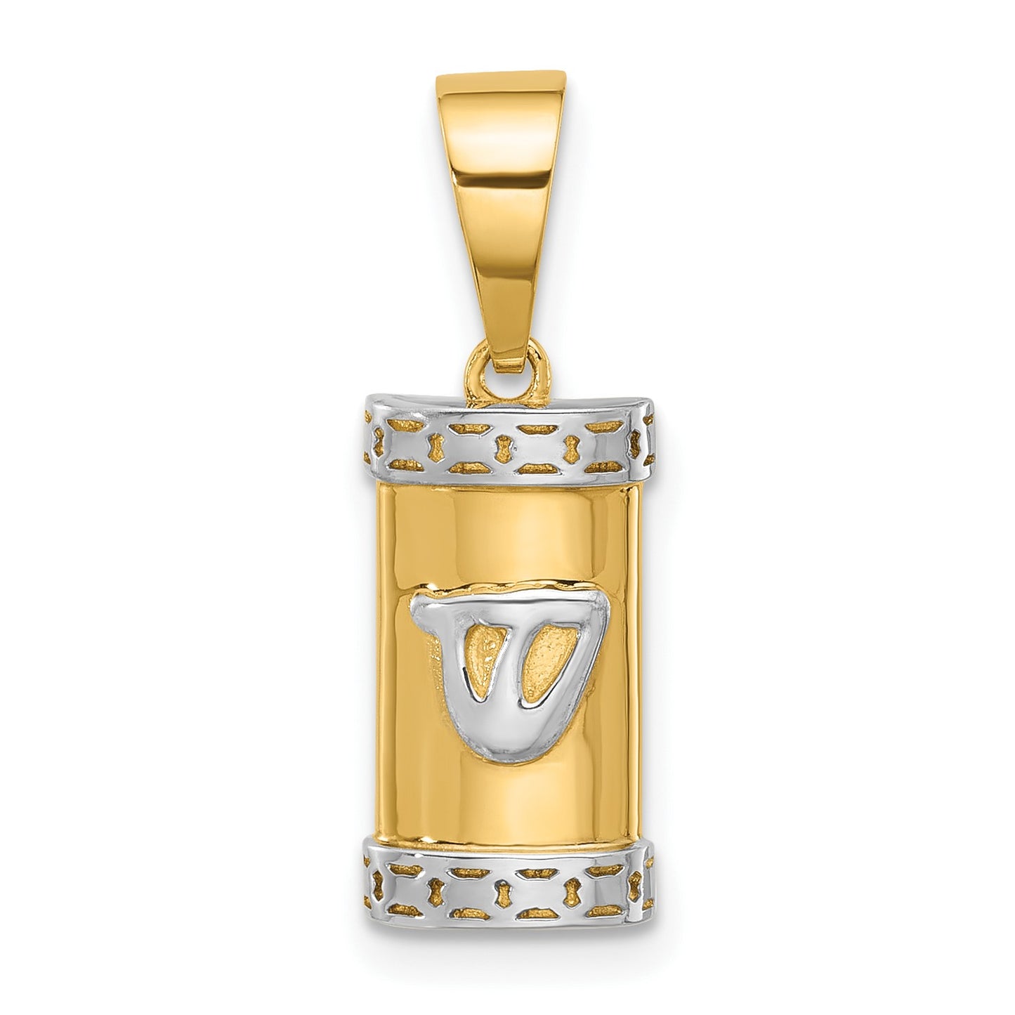 14k with White Rhodium Polished Mezuzah with Shin Pendant