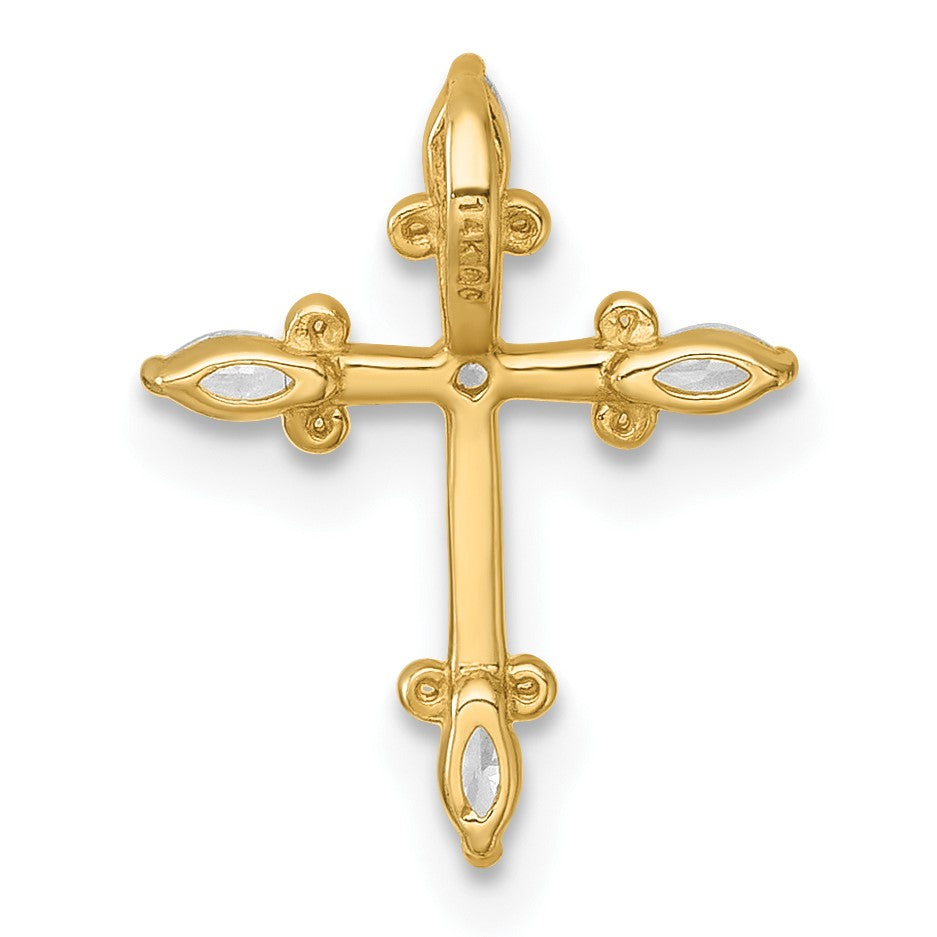 14k Polished Fancy CZ Cross Chain Slide Pendant