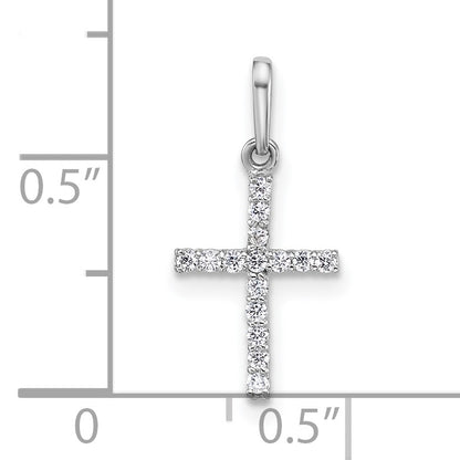 14k White Gold Polished CZ Latin Cross Pendant