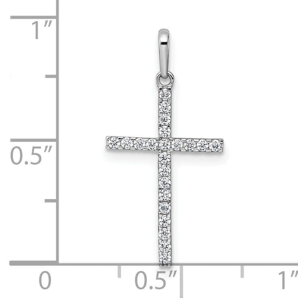 14k White Gold Polished CZ Latin Cross Pendant