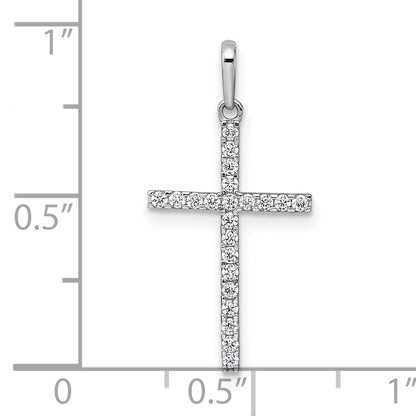 14k White Gold Polished CZ Latin Cross Pendant