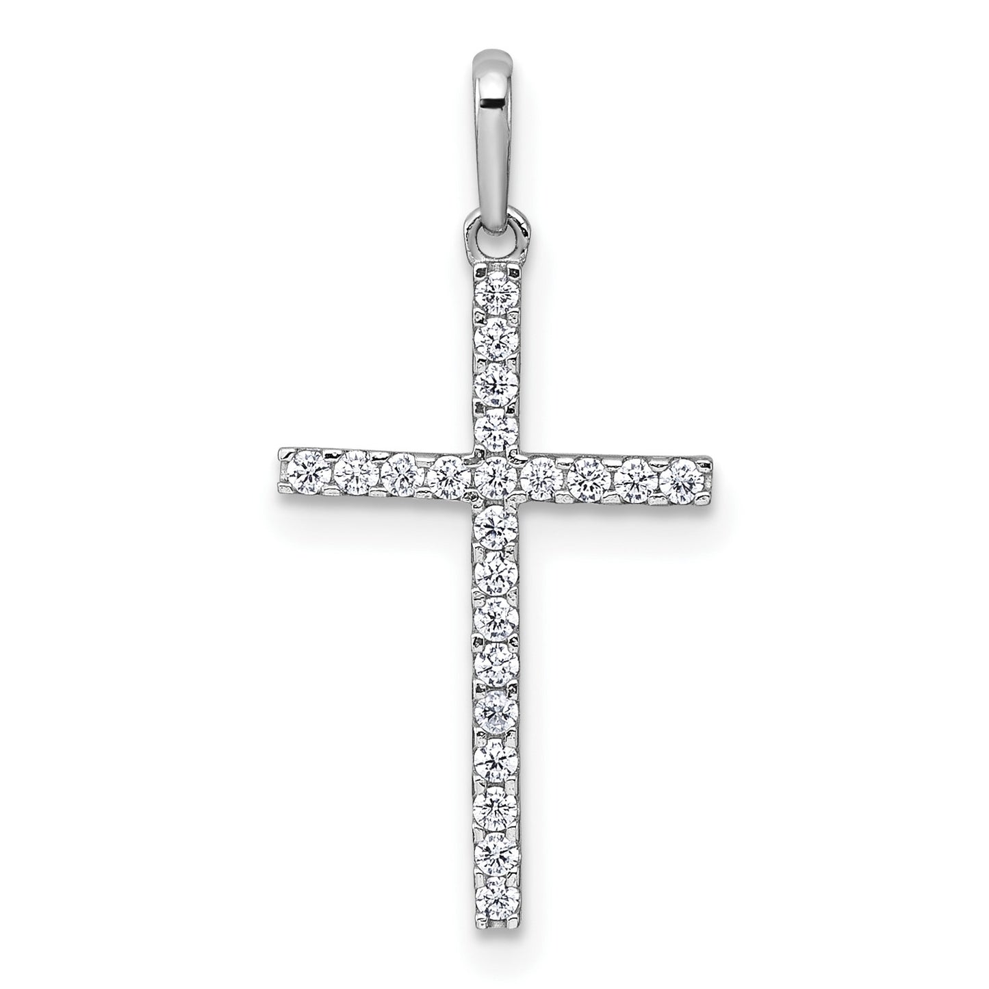 14k White Gold Polished CZ Latin Cross Pendant