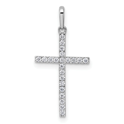 14k White Gold Polished CZ Latin Cross Pendant