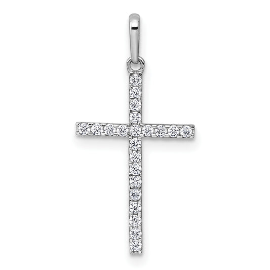 14k White Gold Polished CZ Latin Cross Pendant