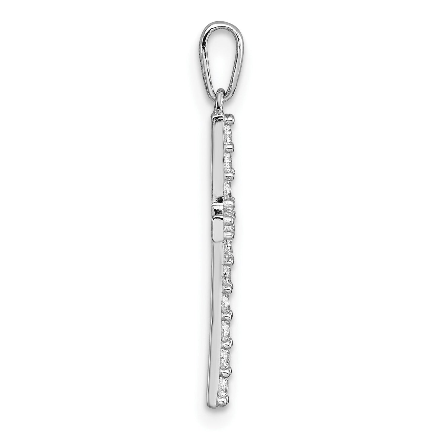 14k White Gold Polished CZ Latin Cross Pendant